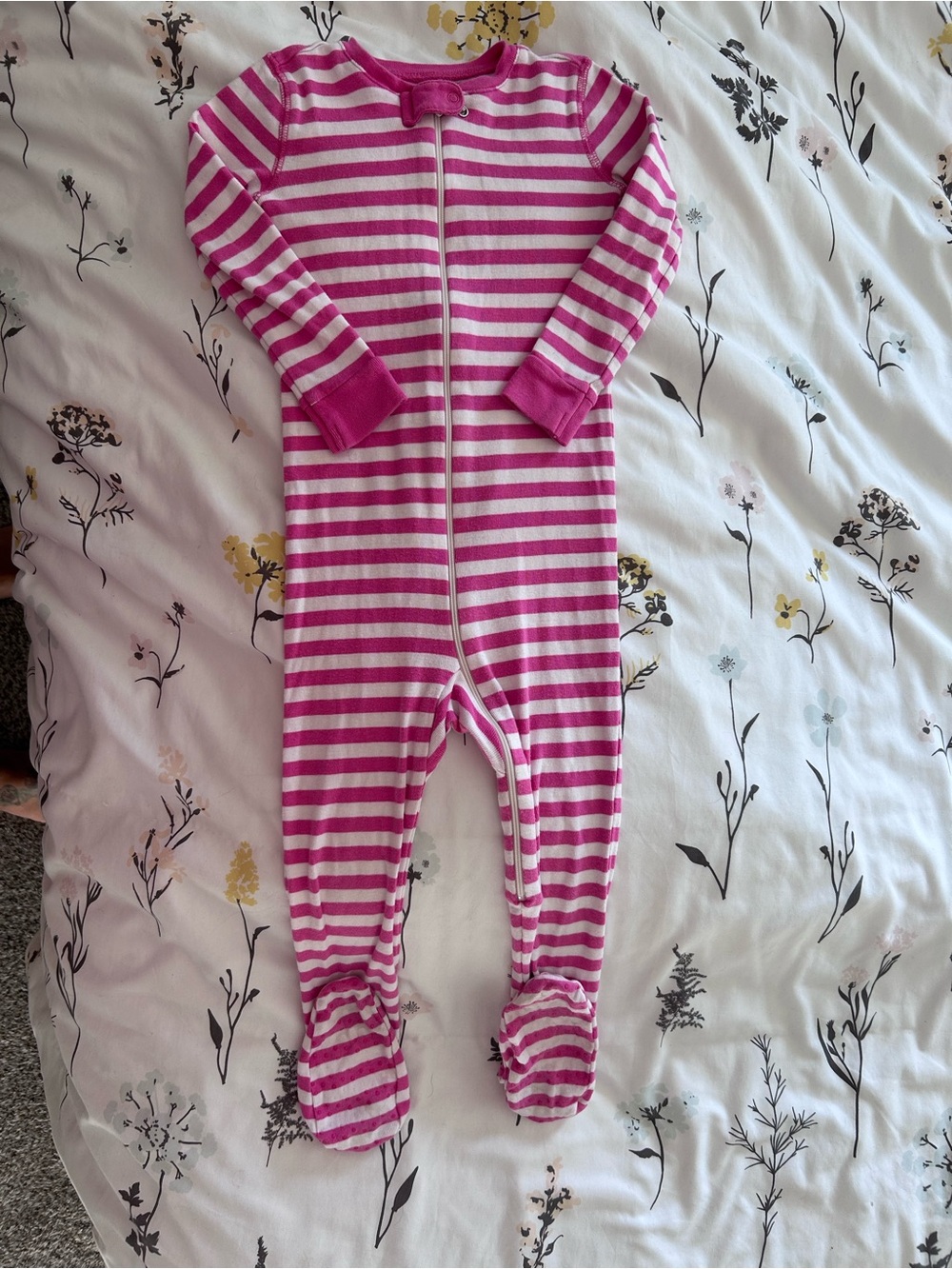 PRIMARY Pink and White Striped Kids One-Piece Zip Pajamas Size 2